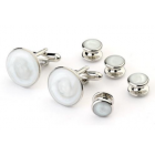 Faux Mother of Pearl Stone Tuxedo Studs and Cufflinks